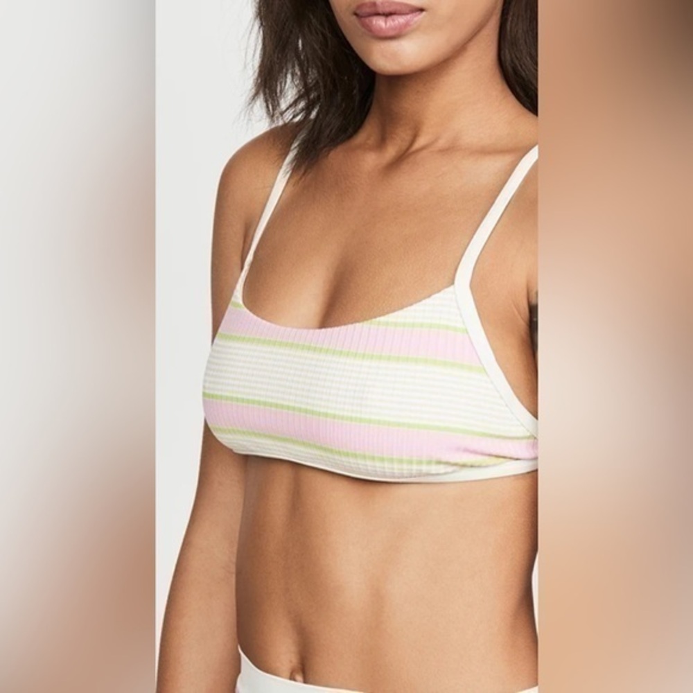 L Space Pink cream striped bikini top size small